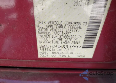 2016 Nissan Altima 2.5/2.5 S/2.5 Sl/2.5 Sr/2.5 Sv from USA, damaged, VIN 1N4AL3AP5GN331992